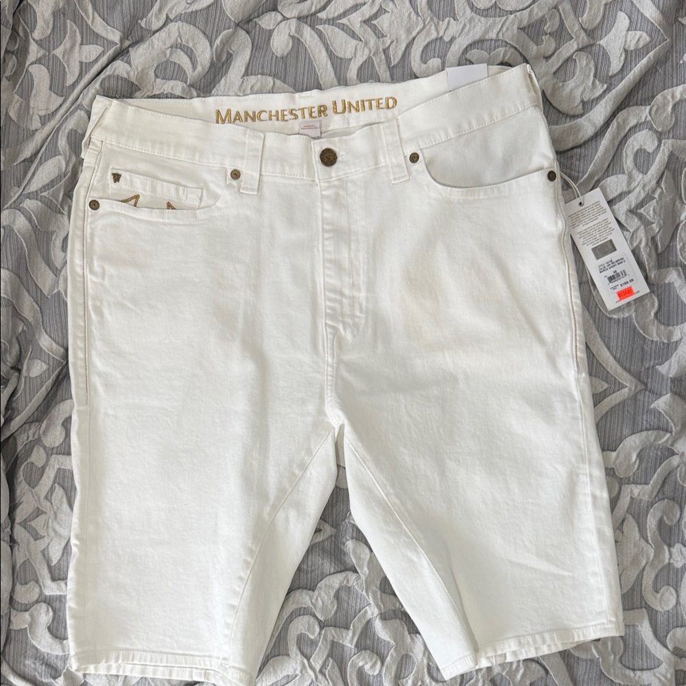 True Religion Manchester United White Jean Shorts